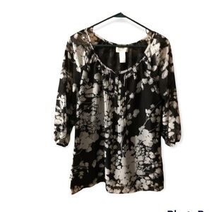 Criss Cross Shirt Women’s Size Large Pull Over Black White Polyester‎ Top